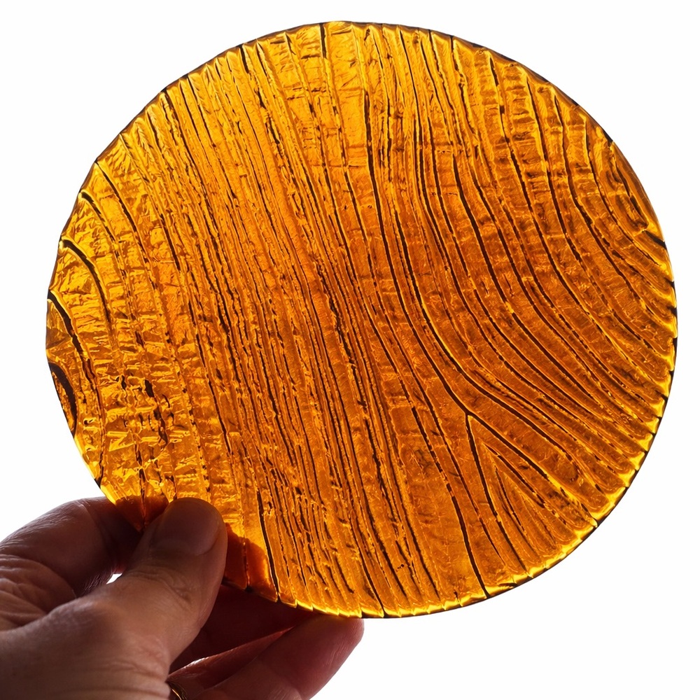 Hand Blown 6 1/8” Amber Brown Glass Plates set of 4 , Rare Vintage Brutalist MCM